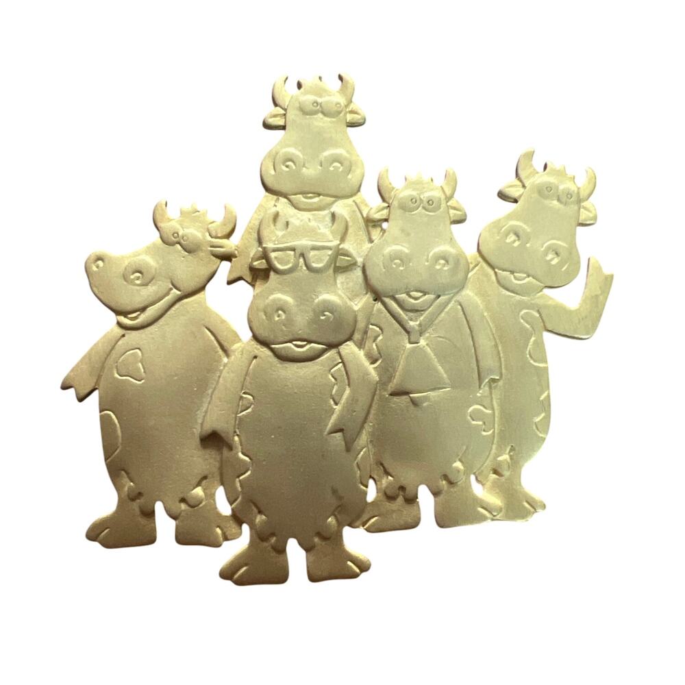 Vintage 80s JJ Jonette Signed Goldtone Goofy Cow Brooch Fun Pin 1987 Far Side
